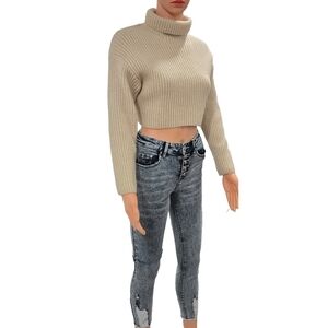 Cream Ribbed Turtleneck Crop Sweater - Never Worn